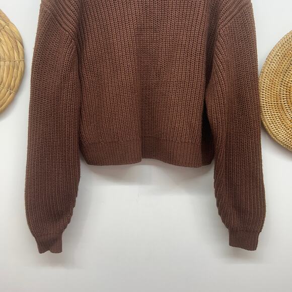 Aritzia Wilfred Chocolate Brown Chunky Knit Cropped Crop Sweater XS Minimalist - Picture 4 of 6